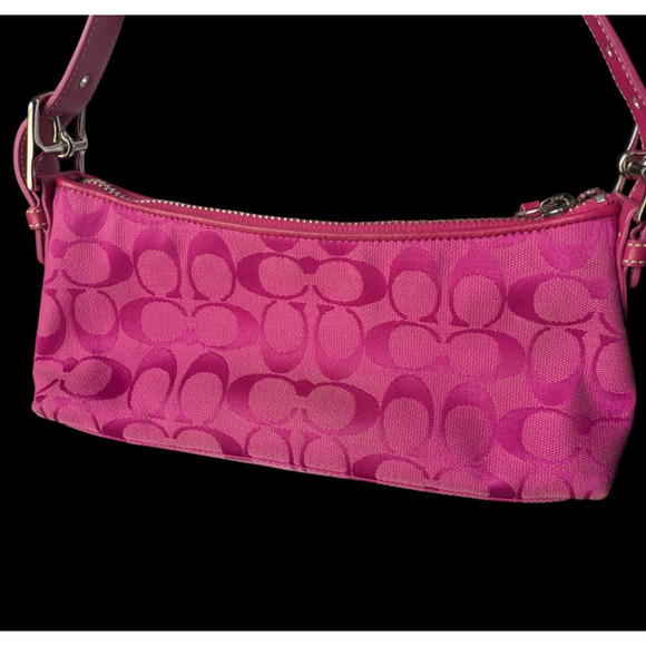 Vintage Coach 6371 Hampton Signature Baguette Shoulder Bag Hot Pink Canvas Y2K - Picture 11 of 16